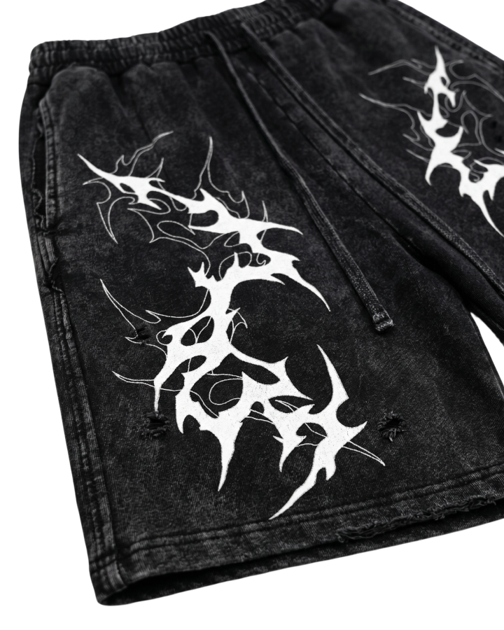 Tribal Graphic Black Denim Shorts