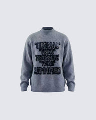Retro Text Knit Crewneck Sweater
