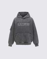 Washed Letter Print Hoodie with Utility Pocket