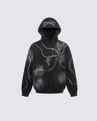 High-Street American Distressed Chain Cross Hoodie