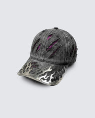 KIIKIO-Wasteland Flame-Metal Distressed Denim Cap