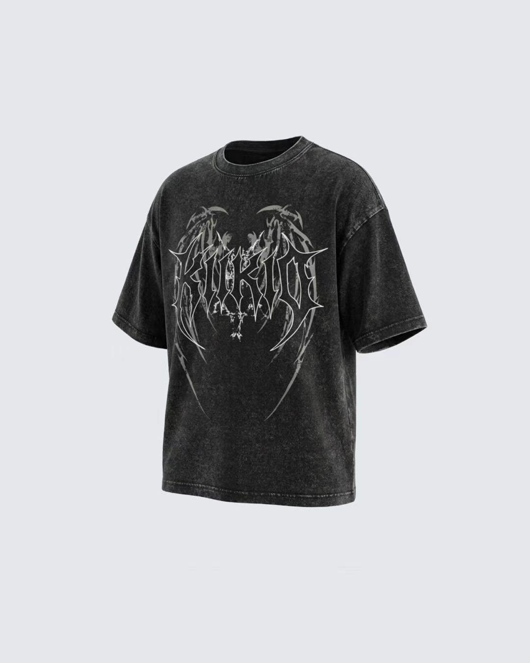 KIIKIO American Vintage Washed Gothic Print T-Shirt