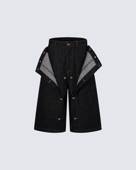 American Deconstructed Wide Leg Denim Shorts