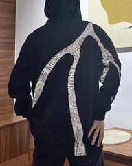 Abstract Newspaper Patchwork Zip Hoodie Cotton Blend Sweatshirt