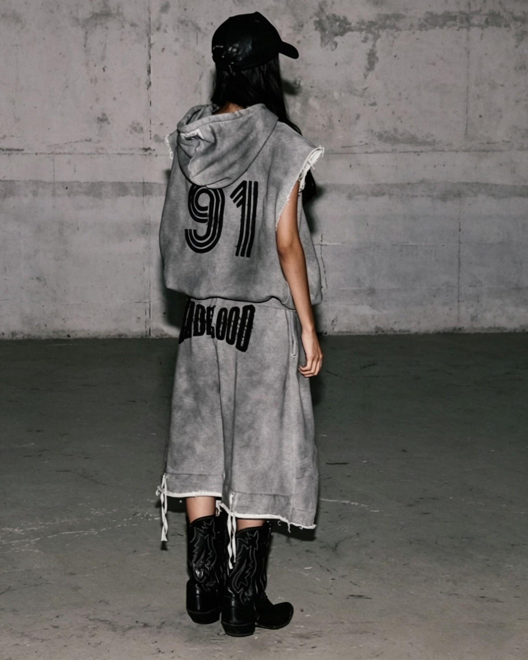 Vintage Washed Sleeveless Zip Hoodie Vest